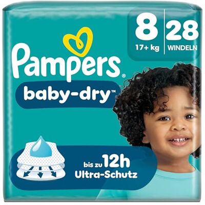 Pampers Baby-Dry Größe 8, 28 Windeln, 17kg+, Bis zu 100% Auslaufschutz & Komfort die ganze Nacht Pampers Baby-Dry Größe 8, 28 Windeln, 17kg+, Bis zu 100% Auslaufschutz & Komfort die ganze Nacht