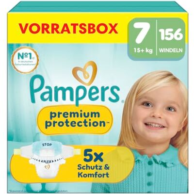 Pampers Premium Protection Größe 7, 156 Windeln, 15kg+ unser Nr. 1 Haut- und Auslaufschutz Pampers Premium Protection Größe 7, 156 Windeln, 15kg+ unser Nr. 1 Haut- und Auslaufschutz