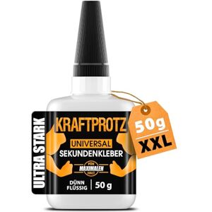 KRAFTPROTZ Sekundenkleber extra flüssig – XXL 50 g Superkleber mit Kapillarwirkung – ultradünn, transparent, wasserfest & hitzebeständig – Präzisionskleber für Holz, Glas, Metall, Kunststoff KRAFTPROTZ Sekundenkleber extra flüssig – XXL 50 g Superkleber mit Kapillarwirkung – ultradünn, transparent, wasserfest & hitzebeständig – Präzisionskleber für Holz, Glas, Metall, Kunststoff