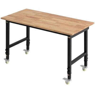 VEVOR Werkbank, 680 kg, Werkstatttisch mit Rolle, 122x60 cm große Arbeitsplatte aus Eichenholz, Arbeitstisch mit Höhenverstellung von 725-1075 mm, Werktisch für Garage, Werkstatt, Zuhause & Büro VEVOR Werkbank, 680 kg, Werkstatttisch mit Rolle, 122x60 cm große Arbeitsplatte aus Eichenholz, Arbeitstisch mit Höhenverstellung von 725-1075 mm, Werktisch für Garage, Werkstatt, Zuhause & Büro