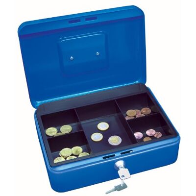 WEDO 145303X Geldkassette (aus pulverbeschichtetem Stahl, versenkbarer Griff, 5-Fächer-Münzeinsatz, Sicherheits-Zylinderschloss, 25 x 18 x 9 cm) blau WEDO 145303X Geldkassette (aus pulverbeschichtetem Stahl, versenkbarer Griff, 5-Fächer-Münzeinsatz, Sicherheits-Zylinderschloss, 25 x 18 x 9 cm) blau