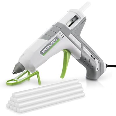 WORKPRO Heißklebepistole, 60/100 W Klebepistole mit 10 Heißklebesticks, Zwei Heizmodi, Schnelle Verklebung 9-12 g/min, 90s Schnellvorheizung, 3-Punkt-Halterung, für DIY und Reparaturen, Grau&weiß WORKPRO Heißklebepistole, 60/100 W Klebepistole mit 10 Heißklebesticks, Zwei Heizmodi, Schnelle Verklebung 9-12 g/min, 90s Schnellvorheizung, 3-Punkt-Halterung, für DIY und Reparaturen, Grau&weiß