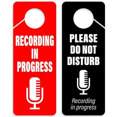 CLEVER SIGNS Türknauf-Aufhänger mit Aufschrift "Recording in Progress Please Do Not Disturb", doppelseitig, ideal für den Einsatz in jedem Raum, 2 Stück CLEVER SIGNS Türknauf-Aufhänger mit Aufschrift "Recording in Progress Please Do Not Disturb", doppelseitig, ideal für den Einsatz in jedem Raum, 2 Stück