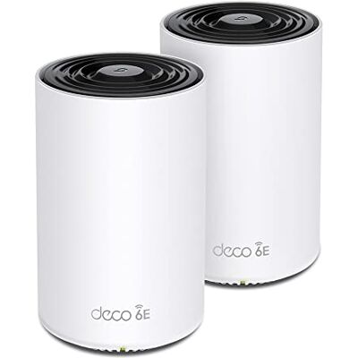 TP-Link Deco XE75 Pro Mesh WLAN Set (2 Pack), Wi-Fi 6E AXE5400 Tri-Band Router & Repeater, 1× 2.5G Port + 2× 1G Ports für Jede Einheit, empfohlen für Häuser mit 3-5 Schlafzimmern, WPA3 TP-Link Deco XE75 Pro Mesh WLAN Set (2 Pack), Wi-Fi 6E AXE5400 Tri-Band Router & Repeater, 1× 2.5G Port + 2× 1G Ports für Jede Einheit, empfohlen für Häuser mit 3-5 Schlafzimmern, WPA3
