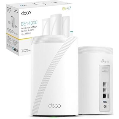 TP-Link Deco BE68 Wi-Fi 7 Mesh WLAN Set(2er Pack) BE14000, Tri-Band 8647 Mbps(6 GHz) + 4324 Mbps (5 GHz) + 688 Mbps(2,4 GHz), 6 Streams, MLO, 1×10G Ports + 1×2,5G + 1×Gigabit, USB 3.0 TP-Link Deco BE68 Wi-Fi 7 Mesh WLAN Set(2er Pack) BE14000, Tri-Band 8647 Mbps(6 GHz) + 4324 Mbps (5 GHz) + 688 Mbps(2,4 GHz), 6 Streams, MLO, 1×10G Ports + 1×2,5G + 1×Gigabit, USB 3.0