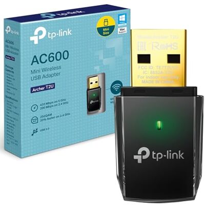 TP-Link Archer T2U AC600 USB WLAN Stick Adapter (433MBit/s 5GHz, 200MBit/s 2,4GHz, WPA und WPA2-Verschlüsselungs-Standard, Unterstützt Windows 11/10/8.1/8/7/XP, Mac OS 10.15 und früher) schwarz/Gold TP-Link Archer T2U AC600 USB WLAN Stick Adapter (433MBit/s 5GHz, 200MBit/s 2,4GHz, WPA und WPA2-Verschlüsselungs-Standard, Unterstützt Windows 11/10/8.1/8/7/XP, Mac OS 10.15 und früher) schwarz/Gold