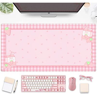 DSKGSJH Niedliche rosa karierte Schreibtischunterlage, Erdbeermilch, Gaming-Schreibtischunterlage, Kawaii-erweitertes Mauspad, Kawaii, große Tastatur-Matten, XXL, Laptop-Matte für Schreibtisch, DSKGSJH Niedliche rosa karierte Schreibtischunterlage, Erdbeermilch, Gaming-Schreibtischunterlage, Kawaii-erweitertes Mauspad, Kawaii, große Tastatur-Matten, XXL, Laptop-Matte für Schreibtisch,