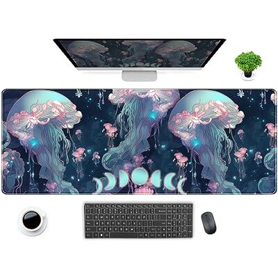 DCJJM Anime Quallen Schreibtischunterlage, Neonblau, XL, groß, erweitertes Gaming-Mauspad, niedliches Ozean-Mond-Matten, Computer, Laptop-Tastatur, Mauspad, Schreibtischunterlage, 80 x 30 cm, Desktop-Schutz DCJJM Anime Quallen Schreibtischunterlage, Neonblau, XL, groß, erweitertes Gaming-Mauspad, niedliches Ozean-Mond-Matten, Computer, Laptop-Tastatur, Mauspad, Schreibtischunterlage, 80 x 30 cm, Desktop-Schutz