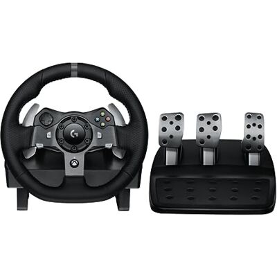 Logitech 920 Driving Force Gaming Rennlenkrad, Zweimotoriges Force Feedback, 900° Lenkbereich, Racing Leder-Lenkrad, Verstellbare Edelstahl Bodenpedale, für Xbox Series X S, Xbox One, PC Schwarz Logitech 920 Driving Force Gaming Rennlenkrad, Zweimotoriges Force Feedback, 900° Lenkbereich, Racing Leder-Lenkrad, Verstellbare Edelstahl Bodenpedale, für Xbox Series X S, Xbox One, PC Schwarz