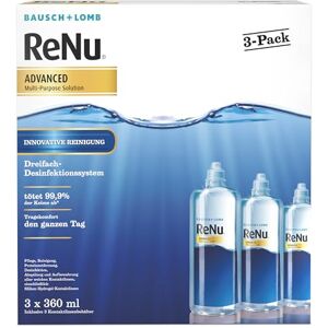 Bausch + Lomb ReNu Advanced Kombilösung mit 3fach Desinfektion Kontaktlinsenreiniger, Aufbewahrungslösung, für weiche Linsen, 3er Pack 3 x 360 ml Bausch + Lomb ReNu Advanced Kombilösung mit 3fach Desinfektion Kontaktlinsenreiniger, Aufbewahrungslösung, für weiche Linsen, 3er Pack 3 x 360 ml