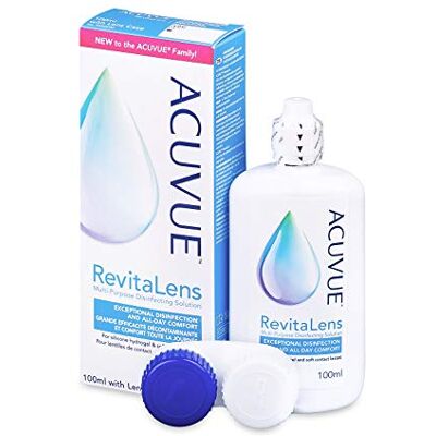 Acuvue RevitaLens MPDS – Pflegemittel und Reiniger für weiche Kontaktlinsen mit antimikrobieller Wirkung – Wirkt mehr als 16 Stunden – Reisegröße – 1 x 100 ml Kombilösung Acuvue RevitaLens MPDS – Pflegemittel und Reiniger für weiche Kontaktlinsen mit antimikrobieller Wirkung – Wirkt mehr als 16 Stunden – Reisegröße – 1 x 100 ml Kombilösung