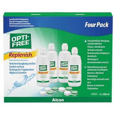Opti-Free Replenish Kontaktlinsen-Pflegemittel 4 x 300 ml Reinigung, Pflege und Desinfektion von weichen Kontaktlinsen mit TearGlyde Technologie für kontinuierliche Feuchtigkeit Opti-Free Replenish Kontaktlinsen-Pflegemittel 4 x 300 ml Reinigung, Pflege und Desinfektion von weichen Kontaktlinsen mit TearGlyde Technologie für kontinuierliche Feuchtigkeit