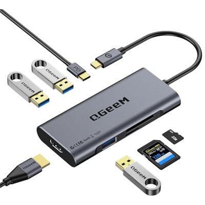 QGeeM USB C Hub, USB C auf HDMI Adapter, 4K 7 in 1 USB C Dongle mit 100W Stromversorgung, 3 USB 3.0 Anschlüsse, SD/TF-Kartenleser, kompatibel mit iPhone 15, Promax, MacBook und mehr Typ-C-Geräten QGeeM USB C Hub, USB C auf HDMI Adapter, 4K 7 in 1 USB C Dongle mit 100W Stromversorgung, 3 USB 3.0 Anschlüsse, SD/TF-Kartenleser, kompatibel mit iPhone 15, Promax, MacBook und mehr Typ-C-Geräten
