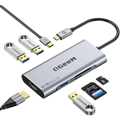 QGeeM USB C Hub, USB C auf HDMI Adapter, 4K 7 in 1 USB C Dongle mit 100W Stromversorgung, 3 USB 3.0 Anschlüsse, SD/TF-Kartenleser, kompatibel mit iPhone 15, Promax, MacBook und mehr Typ-C-Geräten QGeeM USB C Hub, USB C auf HDMI Adapter, 4K 7 in 1 USB C Dongle mit 100W Stromversorgung, 3 USB 3.0 Anschlüsse, SD/TF-Kartenleser, kompatibel mit iPhone 15, Promax, MacBook und mehr Typ-C-Geräten