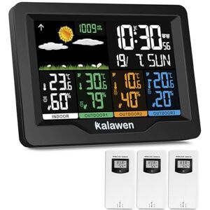 Kalawen Wetterstation mit 3 Außensensoren Innen und Außen Multifunktionale Funkwetterstation Farbdisplay Digital mit Thermometer Hygrometer DCF-Funkuhr Weather Station für Zuhause Büro Hausgarten Kalawen Wetterstation mit 3 Außensensoren Innen und Außen Multifunktionale Funkwetterstation Farbdisplay Digital mit Thermometer Hygrometer DCF-Funkuhr Weather Station für Zuhause Büro Hausgarten