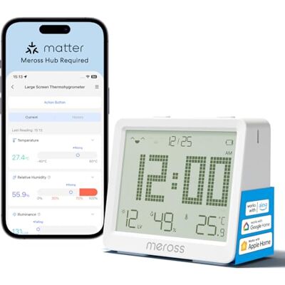 meross Matter 10-in-1 Smart Thermometer Hygrometer (Hub erforderlich) – Indoor Wetterstation WLAN mit LCD-Display, Smart-Home Automatisierung, Kompatibel mit Apple HomeKit, Alexa & Google Home meross Matter 10-in-1 Smart Thermometer Hygrometer (Hub erforderlich) – Indoor Wetterstation WLAN mit LCD-Display, Smart-Home Automatisierung, Kompatibel mit Apple HomeKit, Alexa & Google Home