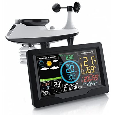 Brandson Funk Wetterstation mit 5 in 1 Außensensor – LED Farbdisplay DCF Thermometer Hygrometer Barometer – Windmesser und Regensensor – Solarpanel Wetterwarnung – Regenmesser Windmesser Brandson Funk Wetterstation mit 5 in 1 Außensensor – LED Farbdisplay DCF Thermometer Hygrometer Barometer – Windmesser und Regensensor – Solarpanel Wetterwarnung – Regenmesser Windmesser