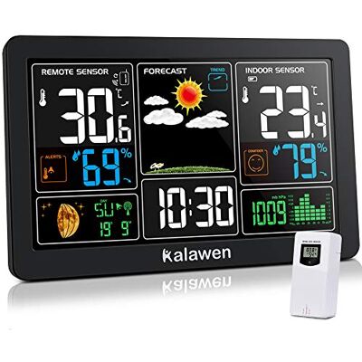 Kalawen Wetterstation mit Außensensor Innen und Außen 9-IN-1 Wireless Digital Wecker Barometer Weather Station Temperatur-Feuchtigkeits-Monitor Wettervorhersage für Zuhause Hausgarten Büro Kalawen Wetterstation mit Außensensor Innen und Außen 9-IN-1 Wireless Digital Wecker Barometer Weather Station Temperatur-Feuchtigkeits-Monitor Wettervorhersage für Zuhause Hausgarten Büro