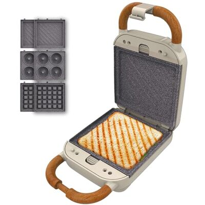 Cecotec Sandwichmaker Rock'Ntoast Retro One Beige. Drei austauschbare Platten, Retro-Design, Rockstone-Beschichtung, 700W, Leuchtanzeige, rutschfeste Basis, kühler Griff, Verschlusszange Cecotec Sandwichmaker Rock'Ntoast Retro One Beige. Drei austauschbare Platten, Retro-Design, Rockstone-Beschichtung, 700W, Leuchtanzeige, rutschfeste Basis, kühler Griff, Verschlusszange