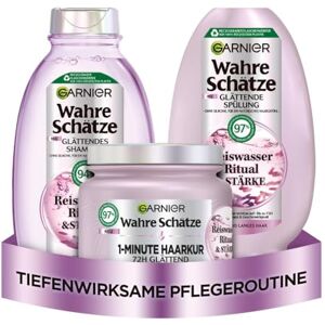 Garnier Wahre Schätze Glättendes Haarpflege-Set für mittellanges bis langes Haar, Ritual & Stärke Reiswasser-Shampoo (250 ml), Reiswasser-Spülung (200 ml), Reiswasser 1-Minute Haarkur (340 ml) Garnier Wahre Schätze Glättendes Haarpflege-Set für mittellanges bis langes Haar, Ritual & Stärke Reiswasser-Shampoo (250 ml), Reiswasser-Spülung (200 ml), Reiswasser 1-Minute Haarkur (340 ml)