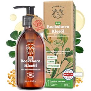 BIONOBLE Bio Bockshornklee Öl Strafft und Formt Brust und Po 100% Natürliches Bockshornkleeöl Geruchloses Öl-Mazerat aus Samen Organic Fenugreek Oil Glasflasche mit Pumpe 200ml BIONOBLE Bio Bockshornklee Öl Strafft und Formt Brust und Po 100% Natürliches Bockshornkleeöl Geruchloses Öl-Mazerat aus Samen Organic Fenugreek Oil Glasflasche mit Pumpe 200ml