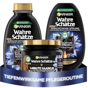 Garnier Ausgleichendes Haarpflege-Set, Gegen schnell fettende Kopfhaut und trockene Haarlängen, Shampoo (250 ml), Spülung (200 ml), 1-Minute Haarkur (340 ml), Wahre Schätze, 3-teilig Garnier Ausgleichendes Haarpflege-Set, Gegen schnell fettende Kopfhaut und trockene Haarlängen, Shampoo (250 ml), Spülung (200 ml), 1-Minute Haarkur (340 ml), Wahre Schätze, 3-teilig