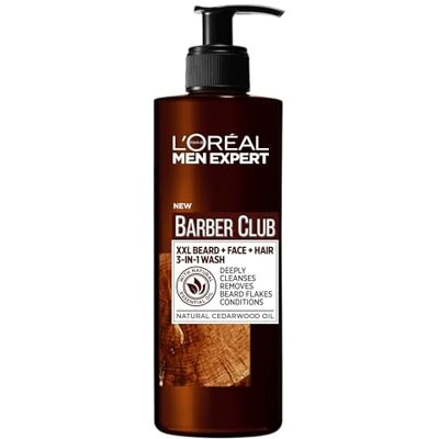 L'Oréal XXL 3-in-1 Bartshampoo für Männer, Für Bart, Gesicht und Haar, Beruhigende Bartpflege für Herren gegen Schuppen & Juckreiz mit Zedernholzöl, Barber Club, 1 x 400 ml L'Oréal XXL 3-in-1 Bartshampoo für Männer, Für Bart, Gesicht und Haar, Beruhigende Bartpflege für Herren gegen Schuppen & Juckreiz mit Zedernholzöl, Barber Club, 1 x 400 ml