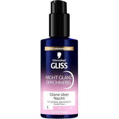 Gliss Night Glanz Sprühnebel (100 ml), Sprühpflege für Pflege über Nacht Sanfte Pflege von Schwarzkopf mit HaptIQ System für sprödes, glanzloses & feines Haar, Leave in Haarpflege über Nacht Gliss Night Glanz Sprühnebel (100 ml), Sprühpflege für Pflege über Nacht Sanfte Pflege von Schwarzkopf mit HaptIQ System für sprödes, glanzloses & feines Haar, Leave in Haarpflege über Nacht