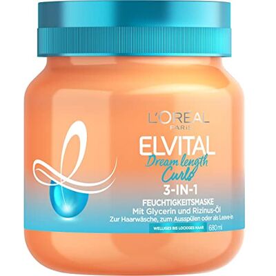L'Oreal Paris L'Oréal Paris Elvital Feuchtigkeitsmaske für definierte Locken, Anti-Frizz Haarmaske für mehr Schwung und Griffigkeit, Dream Length Curls 3-in-1 Haarkur,1 x 680 ml L'Oreal Paris L'Oréal Paris Elvital Feuchtigkeitsmaske für definierte Locken, Anti-Frizz Haarmaske für mehr Schwung und Griffigkeit, Dream Length Curls 3-in-1 Haarkur,1 x 680 ml