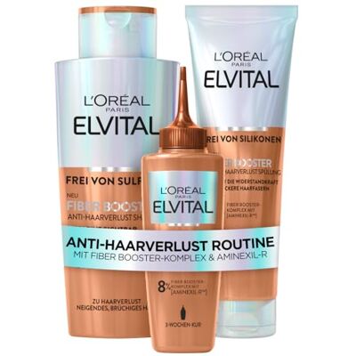 L'Oreal Paris L'Oréal Paris Fiber Booster Anti-Haarverlust Routine langes Haar, Shampoo, Spülung & Serum für volleres Haar, Gegen Haarausfall, Weniger Haarbruch, Elvital, Shampoo + Serum + Spülung L'Oreal Paris L'Oréal Paris Fiber Booster Anti-Haarverlust Routine langes Haar, Shampoo, Spülung & Serum für volleres Haar, Gegen Haarausfall, Weniger Haarbruch, Elvital, Shampoo + Serum + Spülung