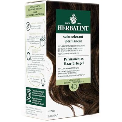 Herbatint Permanentes Haarfärbegel 4D Gold–Kastanienbraun – 170 ml I Ohne Ammoniak, optimale Grauhaarabdeckung I Auf empfindlicher Haut getestet, mit 8 Pflanzenextrakten Herbatint Permanentes Haarfärbegel 4D Gold–Kastanienbraun – 170 ml I Ohne Ammoniak, optimale Grauhaarabdeckung I Auf empfindlicher Haut getestet, mit 8 Pflanzenextrakten