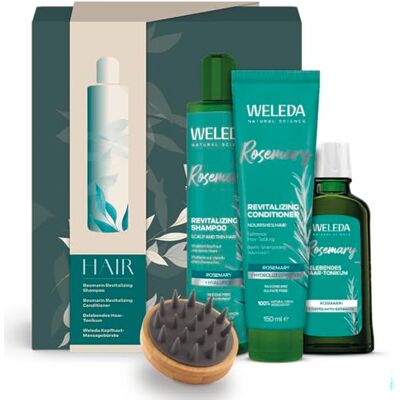 WELEDA Bio Haarpflege Geschenk Set Naturkosmetik Geschenkbox Pflegeset bestehend aus Rosmarin Haartonikum, Shampoo, Conditioner & Kopfmassagebürste. Optimal zur täglichen Pflege von Haar & Kopfhaut WELEDA Bio Haarpflege Geschenk Set Naturkosmetik Geschenkbox Pflegeset bestehend aus Rosmarin Haartonikum, Shampoo, Conditioner & Kopfmassagebürste. Optimal zur täglichen Pflege von Haar & Kopfhaut