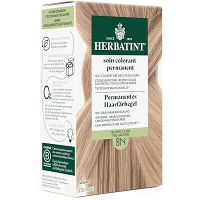 Herbatint Permanentes Haarfärbegel 8N Hellblond – 170 ml I Ohne Ammoniak, 100% Grauhaarabdeckung I Auf empfindlicher Haut getestet, mit 8 Pflanzenextrakten Herbatint Permanentes Haarfärbegel 8N Hellblond – 170 ml I Ohne Ammoniak, 100% Grauhaarabdeckung I Auf empfindlicher Haut getestet, mit 8 Pflanzenextrakten