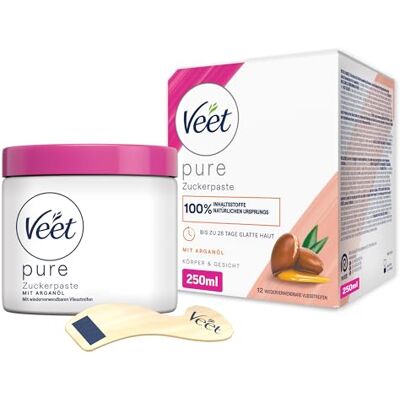 Veet Pure Zuckerpaste mit Arganöl Sugaring Paste für die Haarentfernung an Körper & Gesicht 1 x 250 ml inkl. Holzspatel & Stoffstreifen Veet Pure Zuckerpaste mit Arganöl Sugaring Paste für die Haarentfernung an Körper & Gesicht 1 x 250 ml inkl. Holzspatel & Stoffstreifen