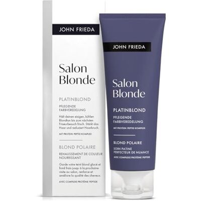 John Frieda Salon Blonde Platinblond Farbveredelung Hält den eisigen, kühlen Blondton bis zum nächsten Friseurbesuch frisch Inhalt: 120 ml Formuliert ohne Ammoniak oder Peroxid John Frieda Salon Blonde Platinblond Farbveredelung Hält den eisigen, kühlen Blondton bis zum nächsten Friseurbesuch frisch Inhalt: 120 ml Formuliert ohne Ammoniak oder Peroxid