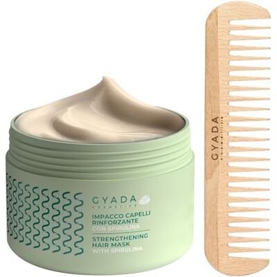GYADA COSMETICS , Stärkende Haarpackung mit Spirulina, nährend, gegen Haarausfall, wirkt Doppelspitzen, 250 ml + Kamm aus Buchenholz, ideal zum Entwirren aller Haartypen GYADA COSMETICS , Stärkende Haarpackung mit Spirulina, nährend, gegen Haarausfall, wirkt Doppelspitzen, 250 ml + Kamm aus Buchenholz, ideal zum Entwirren aller Haartypen