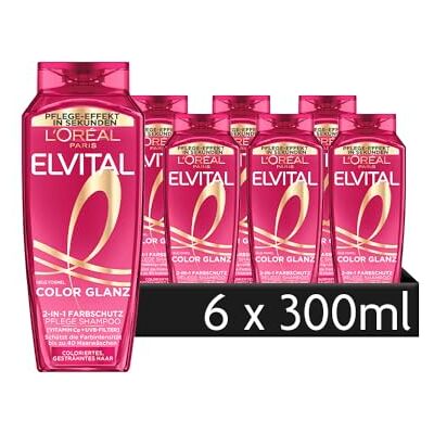 L'Oreal Paris L'Oréal Paris Elvital Farbschutz Shampoo und Conditioner, Für coloriertes oder gesträhntes Haar, Mit Leinsamenöl und UVA-/UVB Filter, Color Glanz 2in1, 6 x 300 ml L'Oreal Paris L'Oréal Paris Elvital Farbschutz Shampoo und Conditioner, Für coloriertes oder gesträhntes Haar, Mit Leinsamenöl und UVA-/UVB Filter, Color Glanz 2in1, 6 x 300 ml