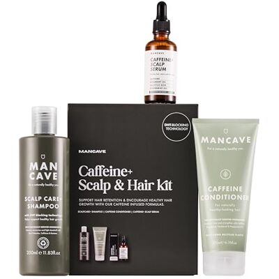 ManCave Scalp Hair Kit 3-Teilig Haarpflege Set für Haarwachstum mit Rosmarinöl Anti Schuppen Shampoo, Koffein Conditioner & Kopfhautserum Sulfatfrei, Vegan ManCave Scalp Hair Kit 3-Teilig Haarpflege Set für Haarwachstum mit Rosmarinöl Anti Schuppen Shampoo, Koffein Conditioner & Kopfhautserum Sulfatfrei, Vegan