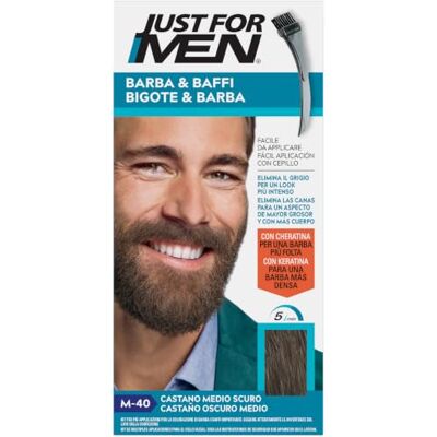 Just for men Barba & Baffi, Tinta Per Barba Uomo, Tintura Senza Ammoniaca, Elimina I Peli Grigi, Con Pettine Applicatore, Colore Castano Medio Scuro, M40 Just for men Barba & Baffi, Tinta Per Barba Uomo, Tintura Senza Ammoniaca, Elimina I Peli Grigi, Con Pettine Applicatore, Colore Castano Medio Scuro, M40