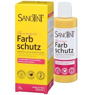 Sanotint Farbschutz Shampoo – Pflegeformel mit Goldhirse, Bambus und Vitamin E, für Leuchtkraft der Haarfarbe vegan 200 ml Sanotint Farbschutz Shampoo – Pflegeformel mit Goldhirse, Bambus und Vitamin E, für Leuchtkraft der Haarfarbe vegan 200 ml