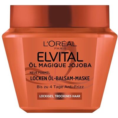 L'Oreal Paris L'Oréal Paris Elvital Öl Magique Jojoba Locken Öl Balsam Maske, Neue Formel, Lockenpflege, bis zu 4 Tage Anti-Frizz, intensive Haarpflege, definierte Locken, für lockiges & trockenes Haar, 300ml L'Oreal Paris L'Oréal Paris Elvital Öl Magique Jojoba Locken Öl Balsam Maske, Neue Formel, Lockenpflege, bis zu 4 Tage Anti-Frizz, intensive Haarpflege, definierte Locken, für lockiges & trockenes Haar, 300ml