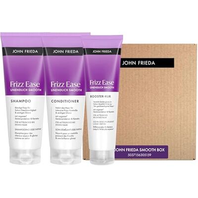 John Frieda Frizz Ease Unendlich Smooth Vorteilsset Inhalt: Shampoo, 250ml, Conditioner, 250ml, Booster-Kur, 150ml Für frizzy Haar John Frieda Frizz Ease Unendlich Smooth Vorteilsset Inhalt: Shampoo, 250ml, Conditioner, 250ml, Booster-Kur, 150ml Für frizzy Haar