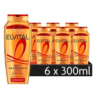 L'Oreal Paris L'Oréal Paris Elvital Anti-Haarbruch Shampoo zum tiefen Wiederaufbau der Haarstruktur, Mit Aufbau-Ceramid, 6 x 300 ml L'Oreal Paris L'Oréal Paris Elvital Anti-Haarbruch Shampoo zum tiefen Wiederaufbau der Haarstruktur, Mit Aufbau-Ceramid, 6 x 300 ml
