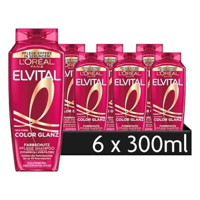 L'Oreal Paris L'Oréal Paris Elvital Farbschutz Shampoo, Für coloriertes oder gesträhntes Haar, Mit Pfingstrosenextrakt, Leinsamenöl und UVB-Filter, Color Glanz, 6 x 300 ml L'Oreal Paris L'Oréal Paris Elvital Farbschutz Shampoo, Für coloriertes oder gesträhntes Haar, Mit Pfingstrosenextrakt, Leinsamenöl und UVB-Filter, Color Glanz, 6 x 300 ml