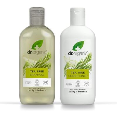 Dr.Organic Dr Organic Teebaum Shampoo – Natürliches Haar-Shampoo und Conditioner-Set für Frauen und Männer für fettige Haarwurzeln und Kopfhaut, sulfatfrei, reinigend, vegan, biologisch, 265 ml x 2 Dr.Organic Dr Organic Teebaum Shampoo – Natürliches Haar-Shampoo und Conditioner-Set für Frauen und Männer für fettige Haarwurzeln und Kopfhaut, sulfatfrei, reinigend, vegan, biologisch, 265 ml x 2