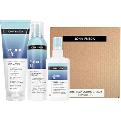 John Frieda Volume Lift Vorteilsset Inhalt: Shampoo, 250ml, Mousse, 200ml, Ansatz-Booster, 150ml Für feines, dünnes Haar ohne Volumen John Frieda Volume Lift Vorteilsset Inhalt: Shampoo, 250ml, Mousse, 200ml, Ansatz-Booster, 150ml Für feines, dünnes Haar ohne Volumen