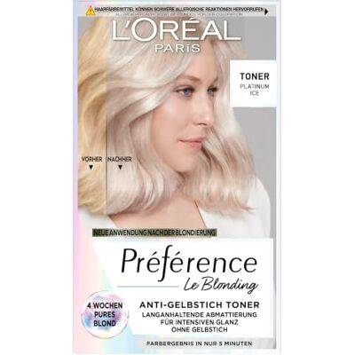 L'Oreal Paris L'Oréal Paris Haartoner, Anti-Gelbstich für kühles Blond und intensiven Glanz, Ohne Ammoniak, Préférence Le Blonding, Platinum Ice L'Oreal Paris L'Oréal Paris Haartoner, Anti-Gelbstich für kühles Blond und intensiven Glanz, Ohne Ammoniak, Préférence Le Blonding, Platinum Ice