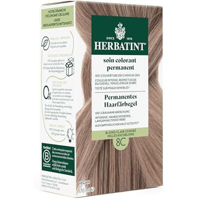 Herbatint Permanentes Haarfärbegel 8C Helles Aschblond – 170 ml I Ohne Ammoniak, optimale Grauhaarabdeckung I Auf empfindlicher Haut getestet, mit 8 Pflanzenextrakten Herbatint Permanentes Haarfärbegel 8C Helles Aschblond – 170 ml I Ohne Ammoniak, optimale Grauhaarabdeckung I Auf empfindlicher Haut getestet, mit 8 Pflanzenextrakten