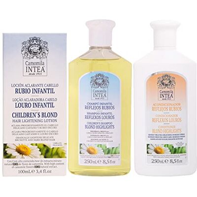 Intea Camomila Haaraufhellende Lotion KINDSBLOND für Kinder 100ML + Kindershampoo BLONDSCHIMMER für blondes Haar 250 ML + Pflegespülung BLONDER GLANZ für blondes Haar 250 ML Intea Camomila Haaraufhellende Lotion KINDSBLOND für Kinder 100ML + Kindershampoo BLONDSCHIMMER für blondes Haar 250 ML + Pflegespülung BLONDER GLANZ für blondes Haar 250 ML