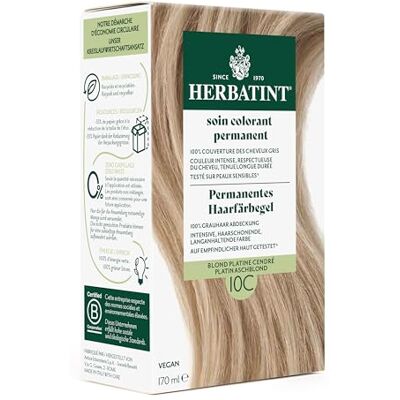 Herbatint Permanentes Haarfärbegel 10C Platin Aschblond – 170 ml I Ohne Ammoniak, optimale Grauhaarabdeckung I Auf empfindlicher Haut getestet, mit 8 Pflanzenextrakten Herbatint Permanentes Haarfärbegel 10C Platin Aschblond – 170 ml I Ohne Ammoniak, optimale Grauhaarabdeckung I Auf empfindlicher Haut getestet, mit 8 Pflanzenextrakten